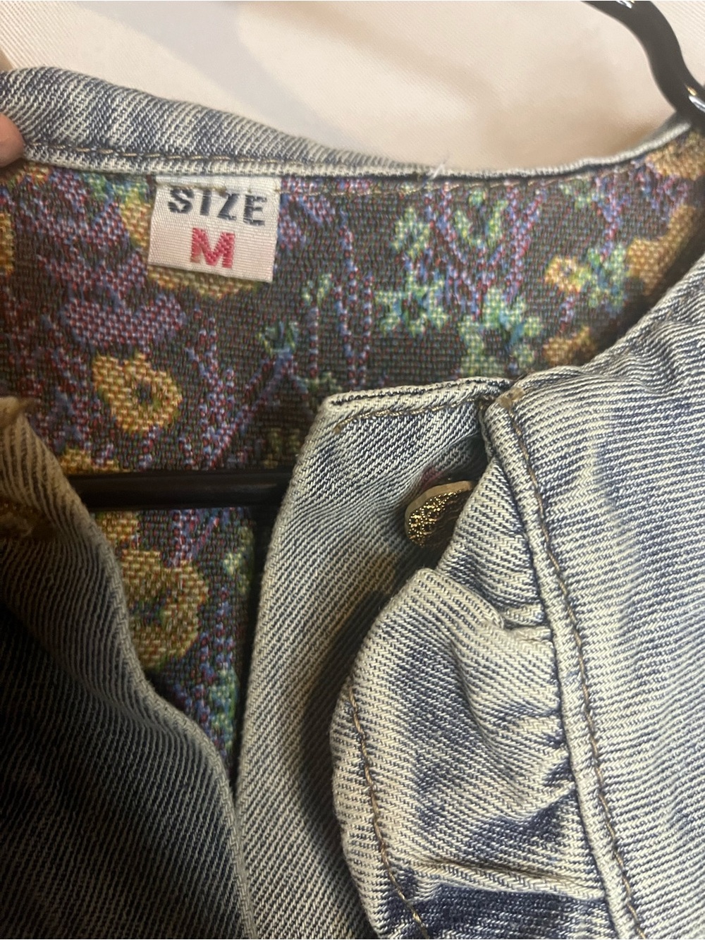 Floral Print Denim Crop Jacket with Contrast Collar - Blue - Picture 3 of 5